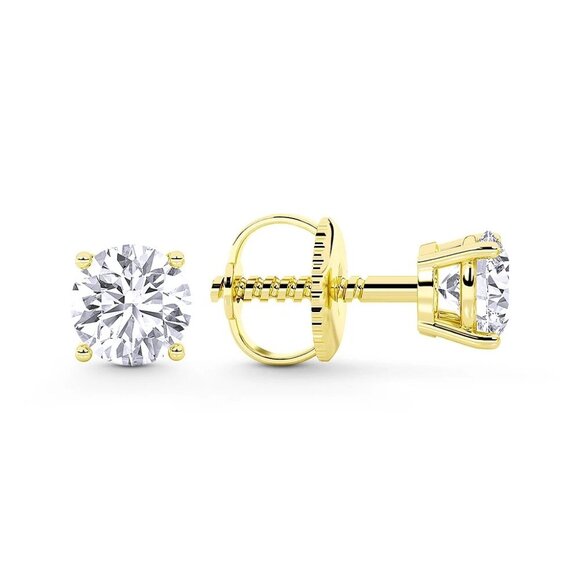 2.00ct Lab Grown Diamond Round Brilliant 4-Prong Stud Earrings in 14k Y Gold - Picture 2 of 6